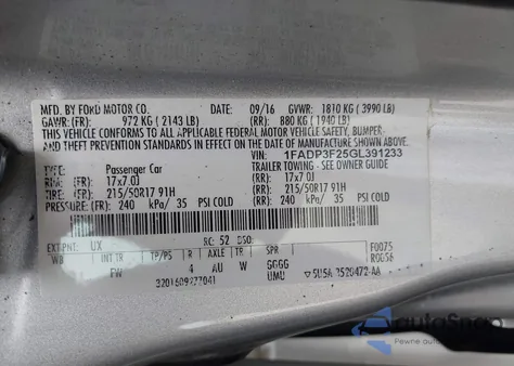 2016 Ford Focus Se from USA, damaged, VIN 1FADP3F25GL391233